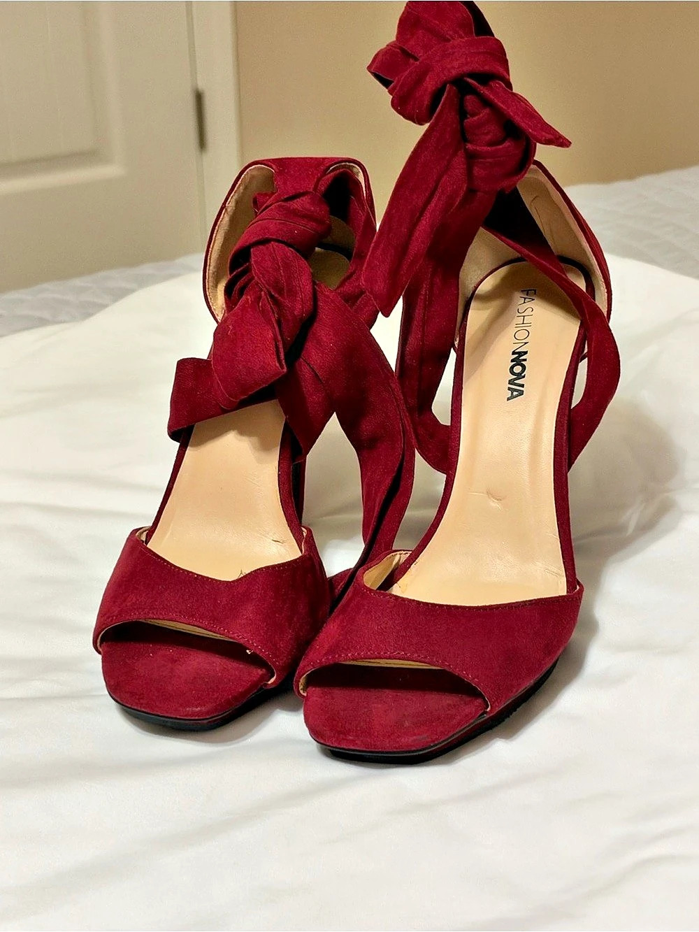 Fashion Nova Burgundy Ankle-Tie Heels